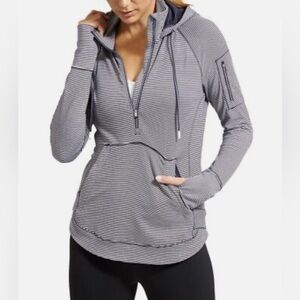 Athleta Navy & White Stripes 1-2 Zip Hoodie Pullover Jacket With Pockets Size M